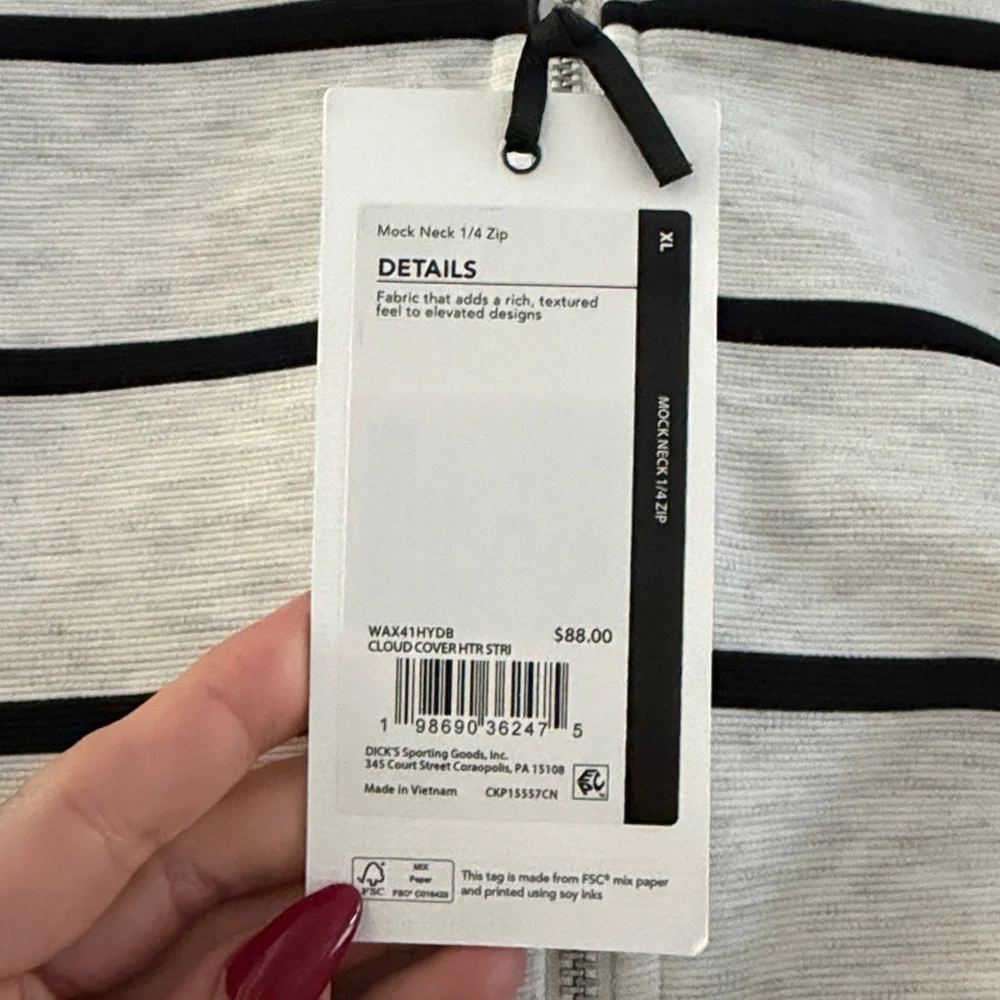 (NWT) CALIA Soft Scuba Ottoman Mock Neck 1/4 Zip in Cloud Cover Heather Stripe - Picture 12 of 16